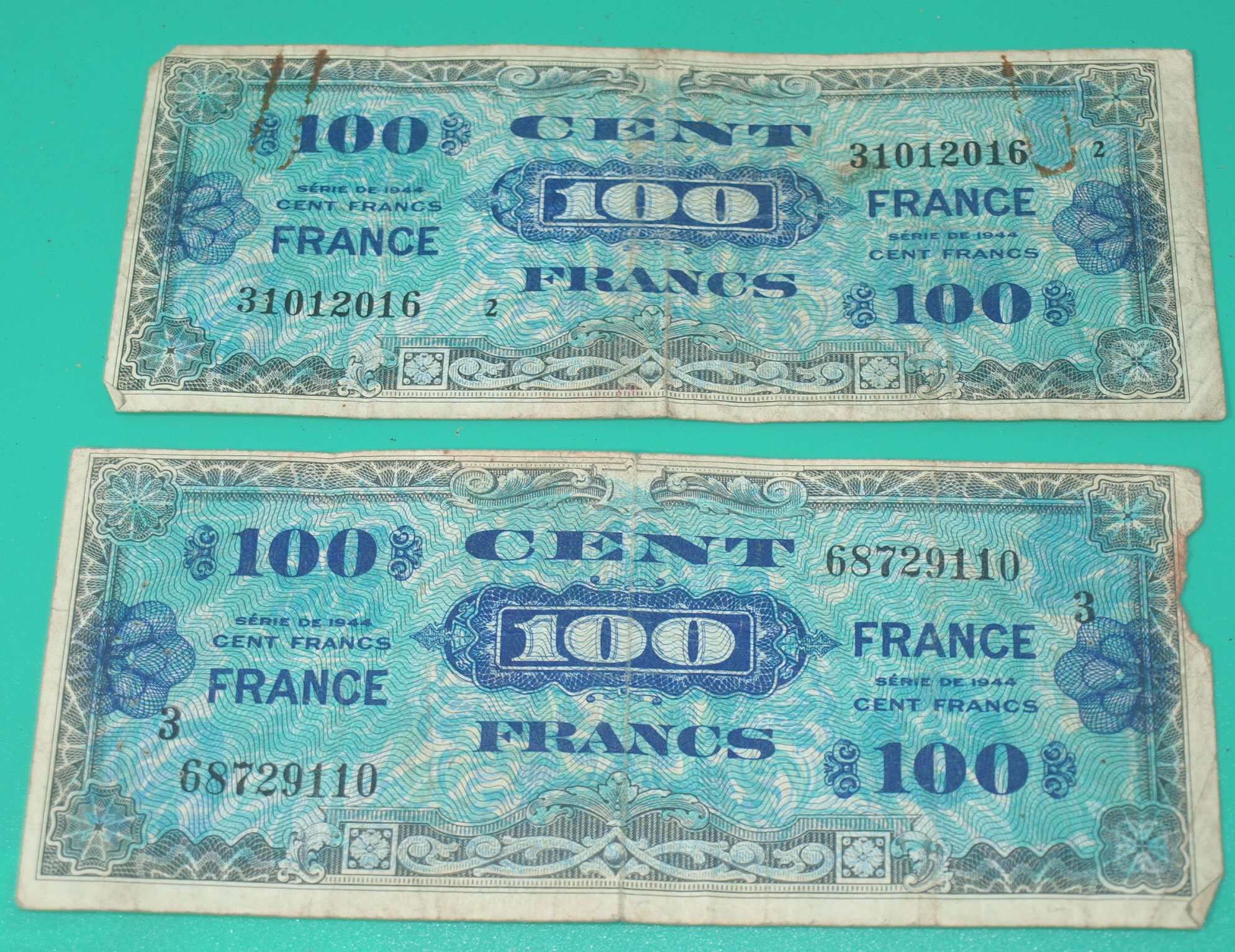 100 Franc Notes, 1944 issue £10 each