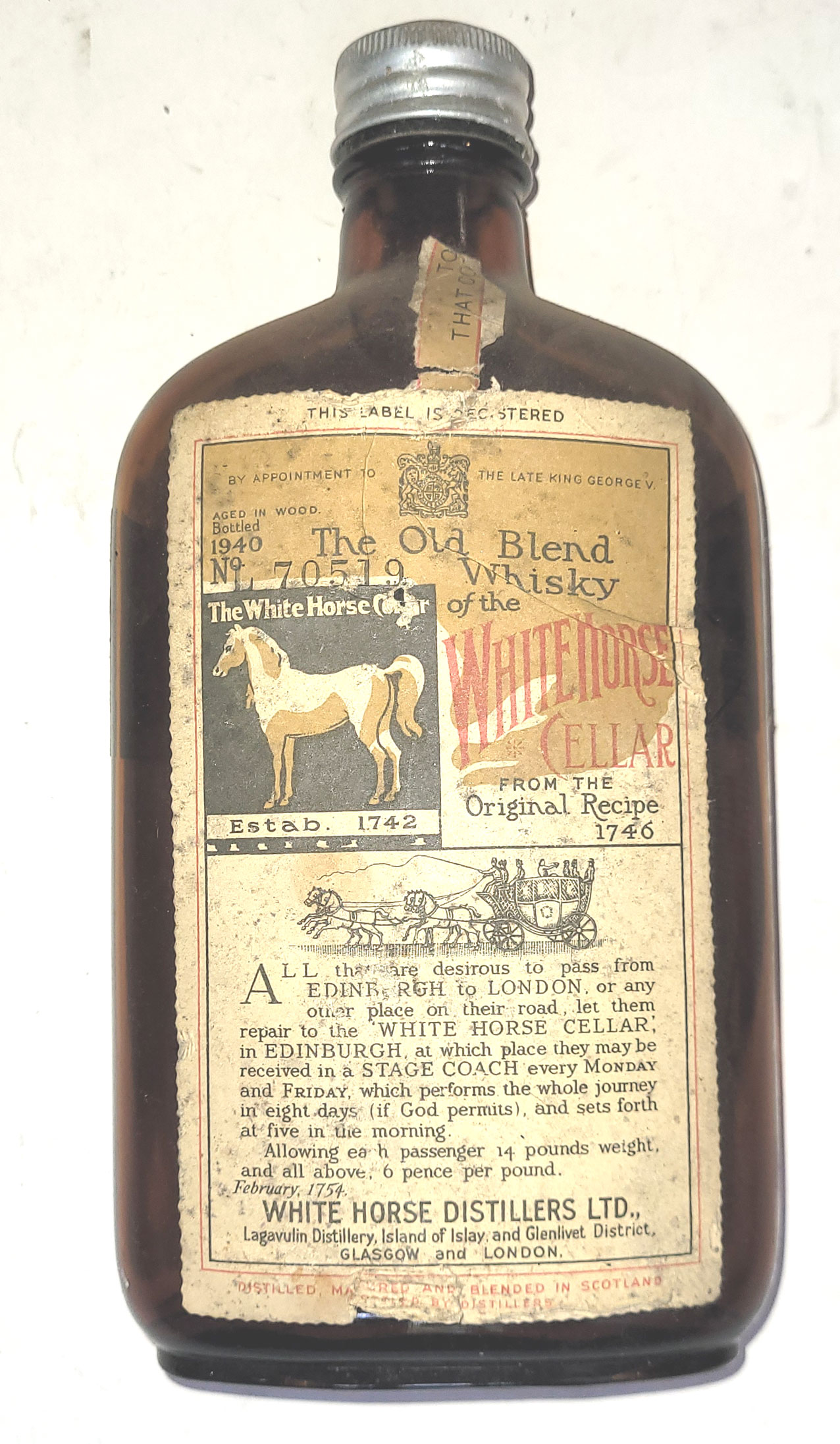 1940 rare White Horse Whisky Bottle (empty) £35