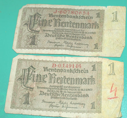 Two 1 Rentenmark notes-Germany 1930's £8
