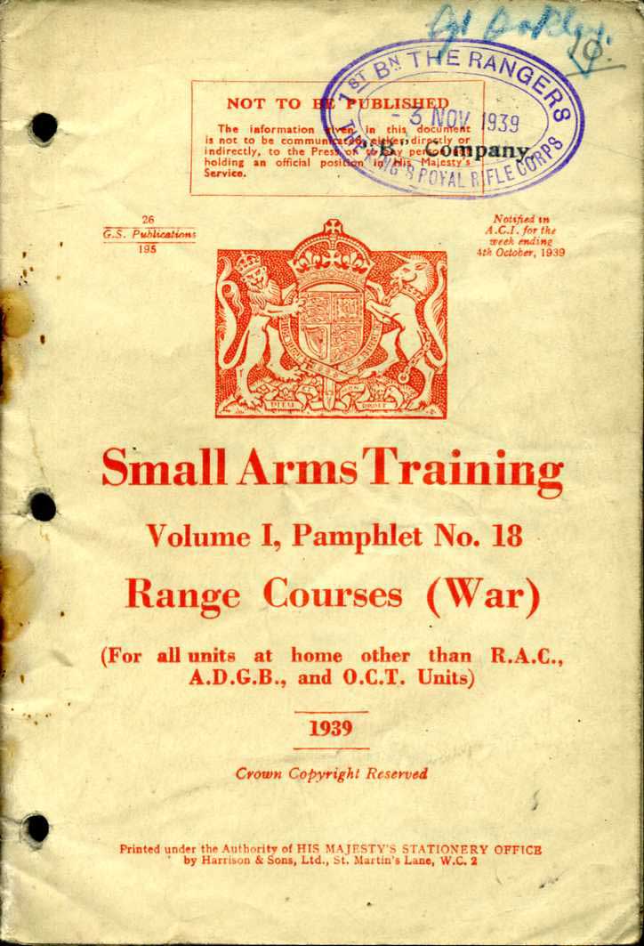 Small Arms Training No18; Range Courses (War) 1939