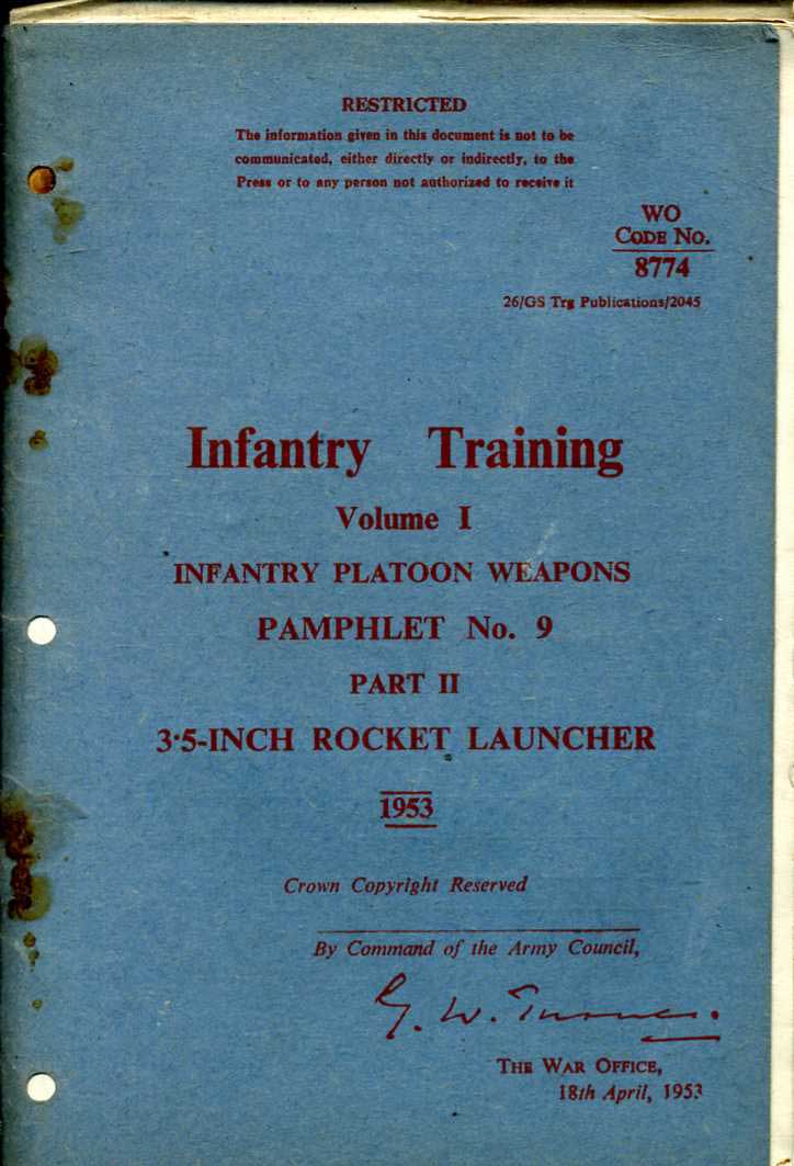 3.5" Rocket Launcher Infantry Training Pamphlet No9 Part 11 1953