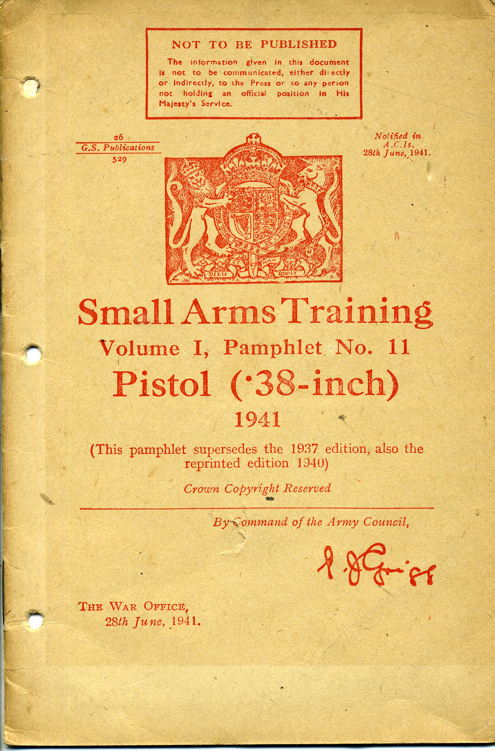 Small Arms Training No11; Pistol (.38-inch) 1941