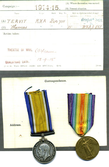 WW1 Medal Pair to Dvr Tervit RFA £35
