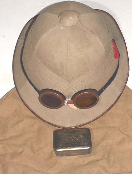 Royal Artillery Officers Wolsley Helmet, sun goggles and cover £150